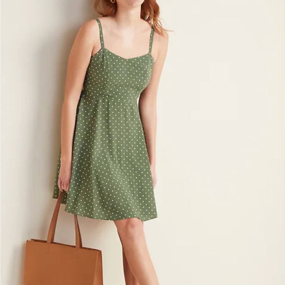 Green and white polka dot cami dress